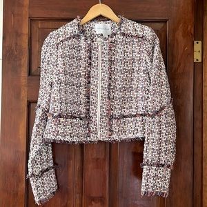 Carolina Bella tweed boucle short jacket in multicolor plaid size m